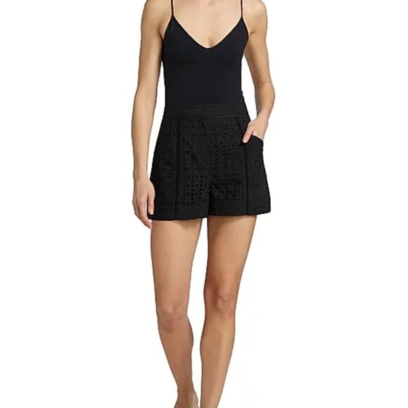 Veronica Beard Fabian Cotton Eyelet Shorts 100% Cotton Black Size 16 - Picture 3 of 6